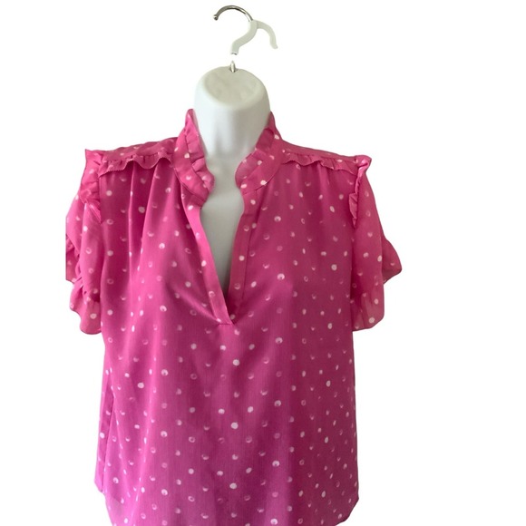 J. Crew Women's Pink/White Short Sleeve Ruffled Top Size Small Pre-Owned - Picture 4 of 6